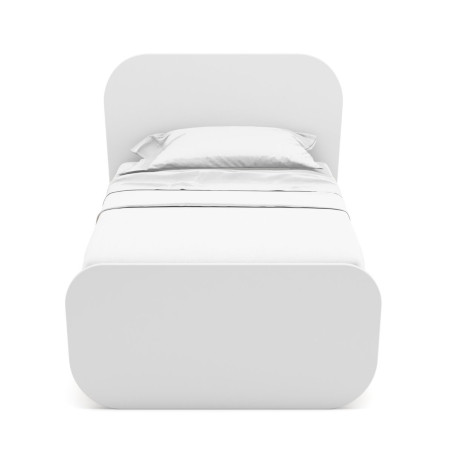 Lit 90x190 tête et pied arrondis pin massif naturel et MDF laqué blanc - KAINEN