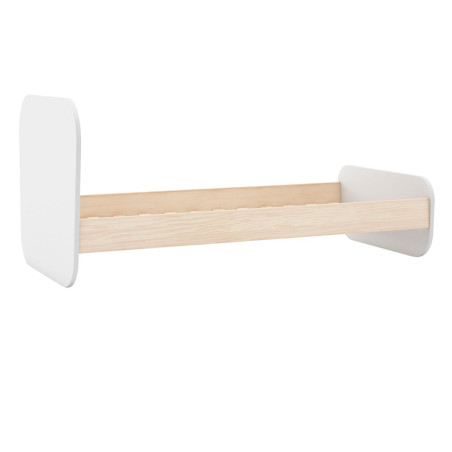 Lit 90x190 tête et pied arrondis pin massif naturel et MDF laqué blanc - KAINEN