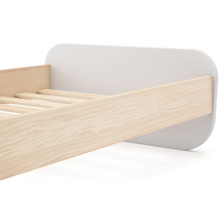 Lit 90x190 tête et pied arrondis pin massif naturel et MDF laqué blanc - KAINEN