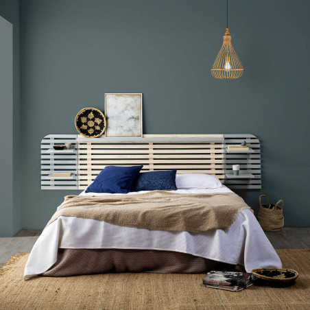 Tête de Lit L.240cm Bois Massif Naturel et Gris - ALIXO