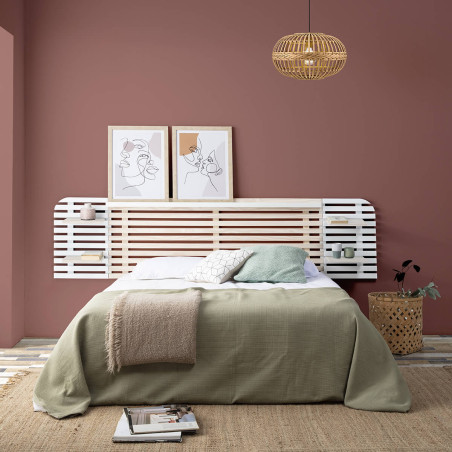 Tête de lit bois massif naturel et blanc 240 cm - ALIXO