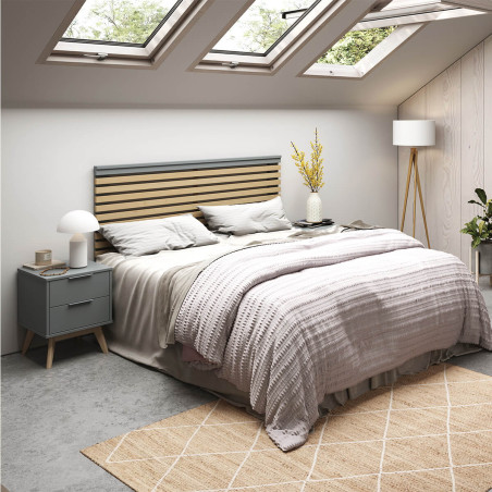 Tête de lit 135/140 Scandinave MDF et pin massif gris vert - CANEN