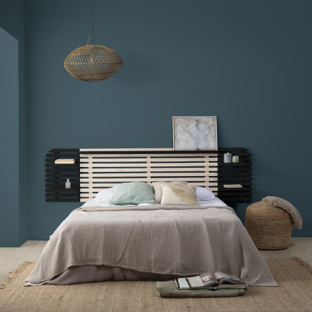 Tête de lit bois massif naturel et noir L.240 cm - ALIXO