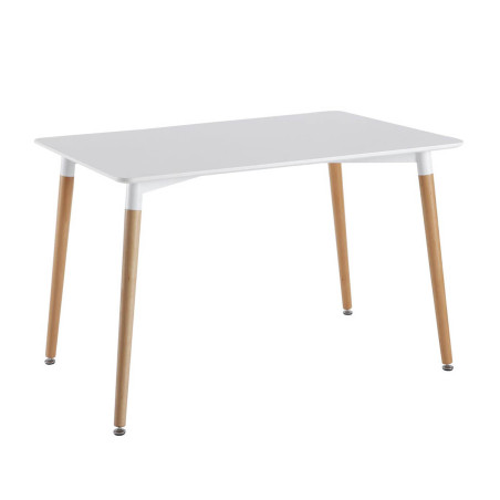 Table rectangulaire blanche avec pieds effet bois - ZAVEN