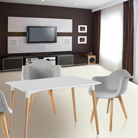 Table rectangulaire blanche avec pieds effet bois - ZAVEN