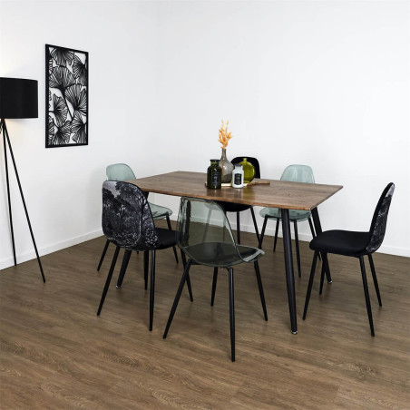 Table de repas allongeable en MDF aspect chêne pieds métal noir - CORALIA
