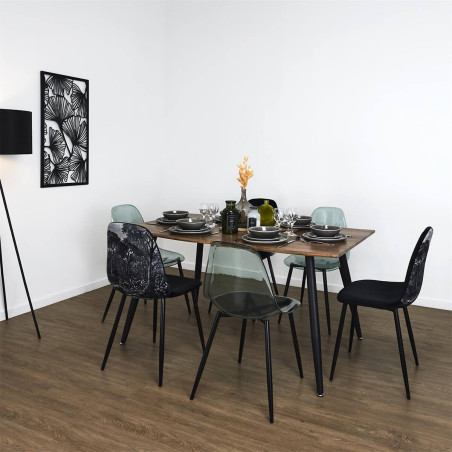 Table de repas allongeable en MDF aspect chêne pieds métal noir - CORALIA