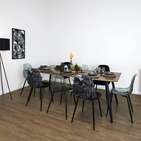 Table de repas allongeable en MDF aspect chêne pieds métal noir - CORALIA