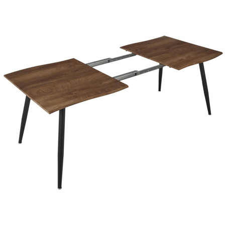 Table de repas allongeable en MDF aspect chêne pieds métal noir - CORALIA
