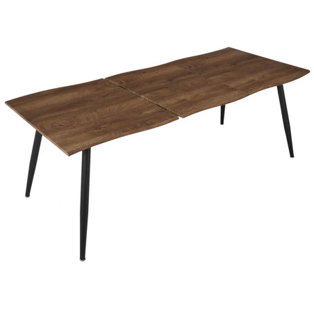 Table de repas allongeable en MDF aspect chêne pieds métal noir - CORALIA