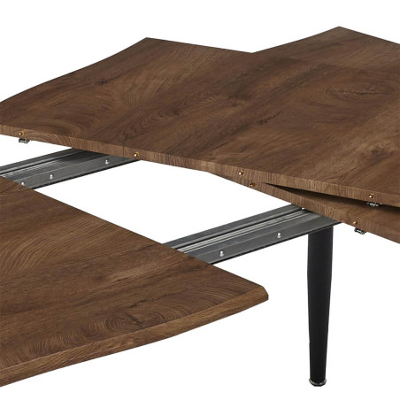 Table de repas allongeable en MDF aspect chêne pieds métal noir - CORALIA
