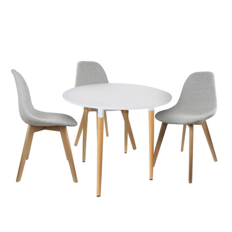 Table ronde blanche avec pieds effet bois - ZAVEN