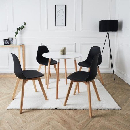 Table ronde blanche avec pieds effet bois - ZAVEN