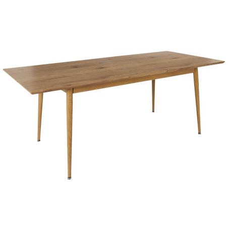 Table repas extensible en MDF aspect chêne clair pieds métal - HELINA
