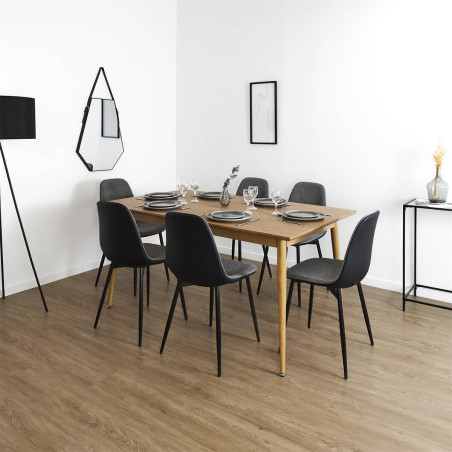 Table repas extensible en MDF aspect chêne clair pieds métal - HELINA