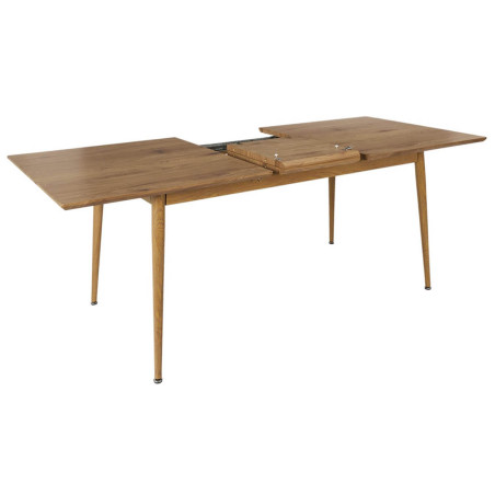 Table repas extensible en MDF aspect chêne clair pieds métal - HELINA