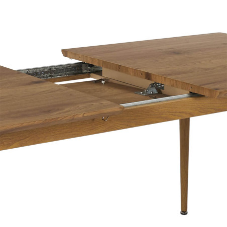 Table repas extensible en MDF aspect chêne clair pieds métal - HELINA