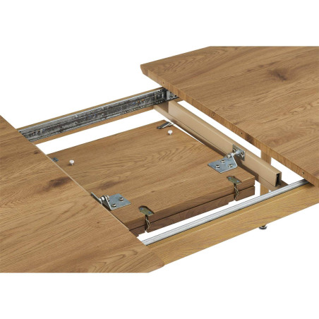 Table repas extensible en MDF aspect chêne clair pieds métal - HELINA