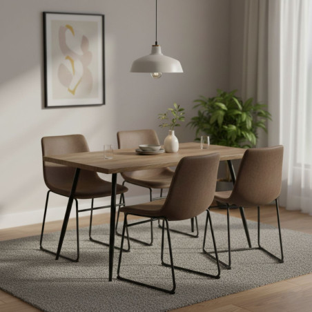 Table repas piètement métal noir et plateau bois - POYIO