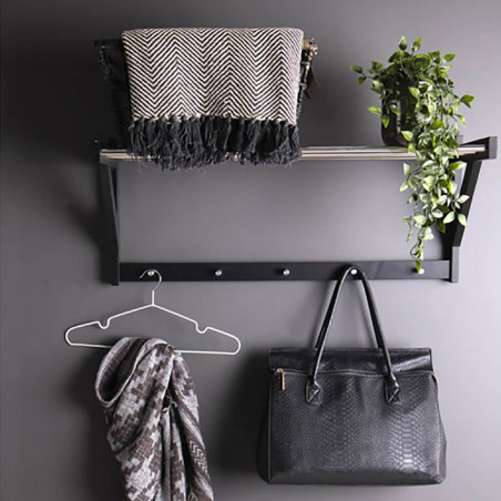 Portemanteau Mural Peuplier Noir et Acier Chromé - BOSCAR