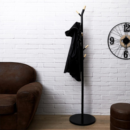 Porte-Manteaux Noir Effet Bois 6 Patères - FOREN