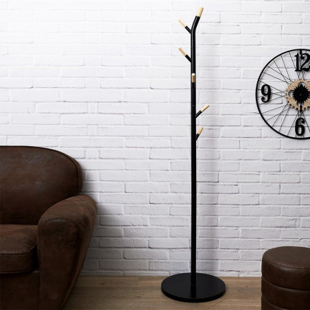 Porte-Manteaux Noir Effet Bois 6 Patères - FOREN