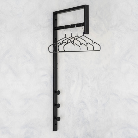 Portant Mural Métal Noir avec Penderie et Patères - BLAREN