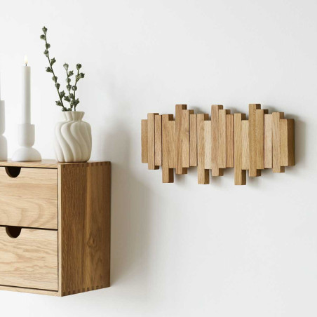 Portant Mural en chêne avec Patères Mobiles - YANELLOR