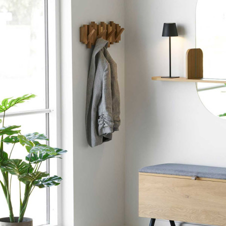 Portant Mural en chêne avec Patères Mobiles - YANELLOR