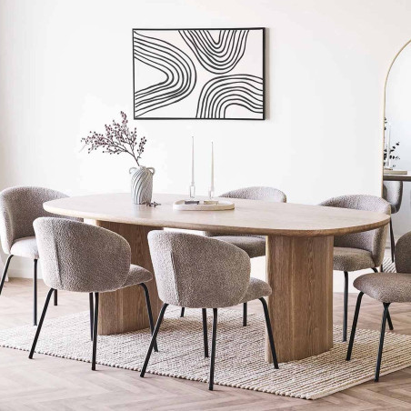 Table repas fixe coins arrondis 2 piètements larges placage frêne - SIEIRA