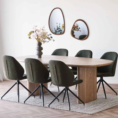 Table repas fixe coins arrondis 2 piètements larges placage frêne - SIEIRA