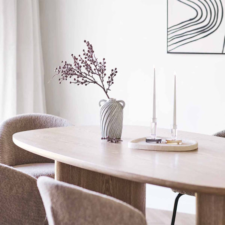 Table repas fixe coins arrondis 2 piètements larges placage frêne - SIEIRA