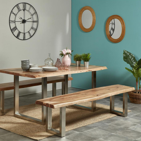 Table repas 160 cm acacia et métal chromé piètement U - JAIRO
