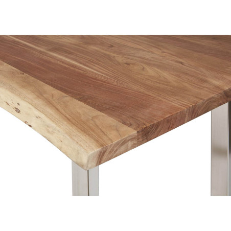 Table repas 160 cm acacia et métal chromé piètement U - JAIRO