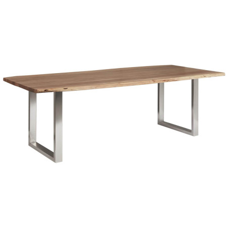 Table repas 160 cm acacia et métal chromé piètement U - JAIRO