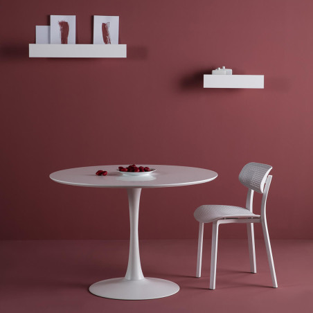 Table ronde 110 cm pied et plateau blancs - CANINE
