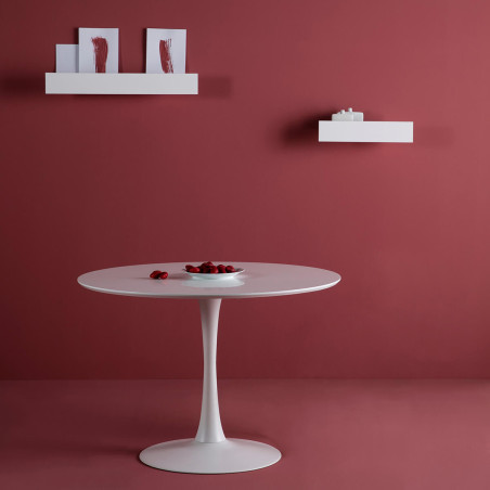 Table ronde 110 cm pied et plateau blancs - CANINE