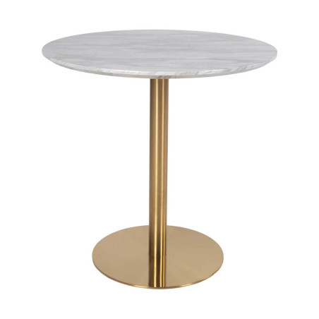 Table repas Ø90 cm plateau MDF aspect marbré et pied métal doré - TYRIO