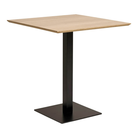 Table carrée plateau mélaminé effet bois pied central métal noir - BISTRA