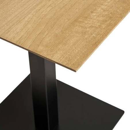 Table carrée plateau mélaminé effet bois pied central métal noir - BISTRA