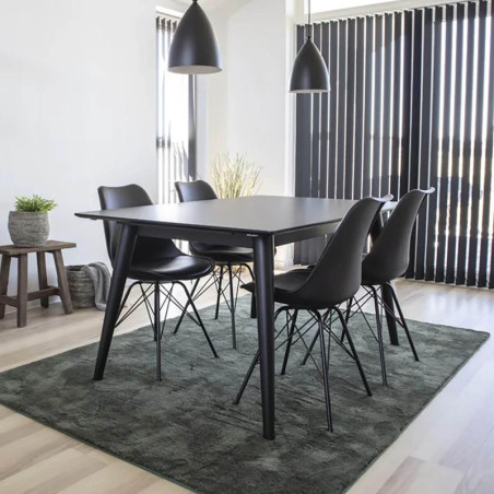Table repas noire 120x70 cm avec piètement hévéa - DAMACIA