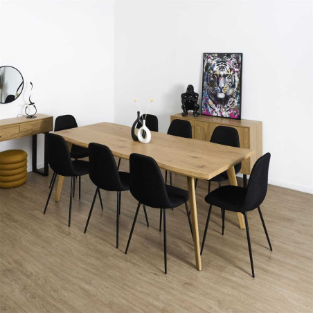 Table repas extensible 6-8 personnes MDF aspect chêne bords biseautés - LYPSOR