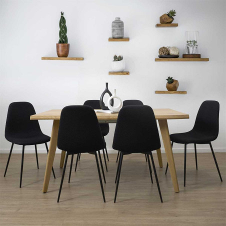 Table repas extensible 6-8 personnes MDF aspect chêne bords biseautés - LYPSOR