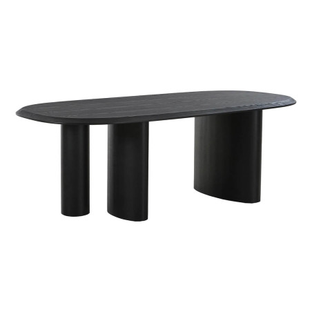 Table repas fixe coins arrondis 3 pieds placage frêne teinté noir - TANAKA