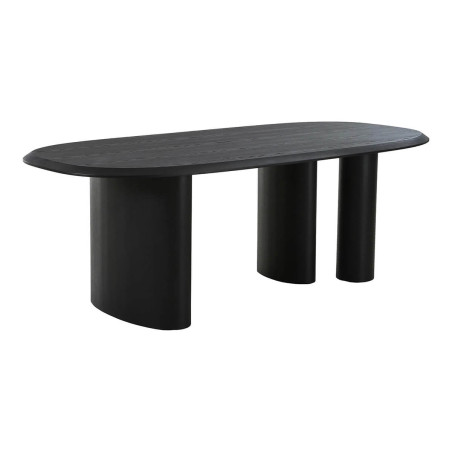Table repas fixe coins arrondis 3 pieds placage frêne teinté noir - TANAKA