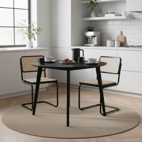 Table repas ronde 105 cm noire piètement hévéa - DAMACIA