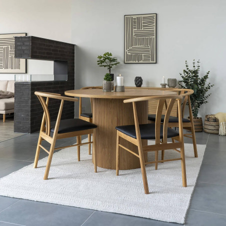 Table repas ronde 120 cm pieds relief MDF effet bois naturel - ANKA