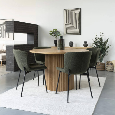 Table repas ronde 120 cm pieds relief MDF effet bois naturel - ANKA