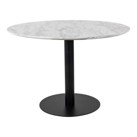 Table repas Ø110 cm plateau MDF aspect marbré et pied métal noir - TYRIO