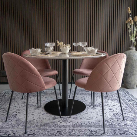 Table repas Ø110 cm plateau MDF aspect marbré et pied métal noir - TYRIO